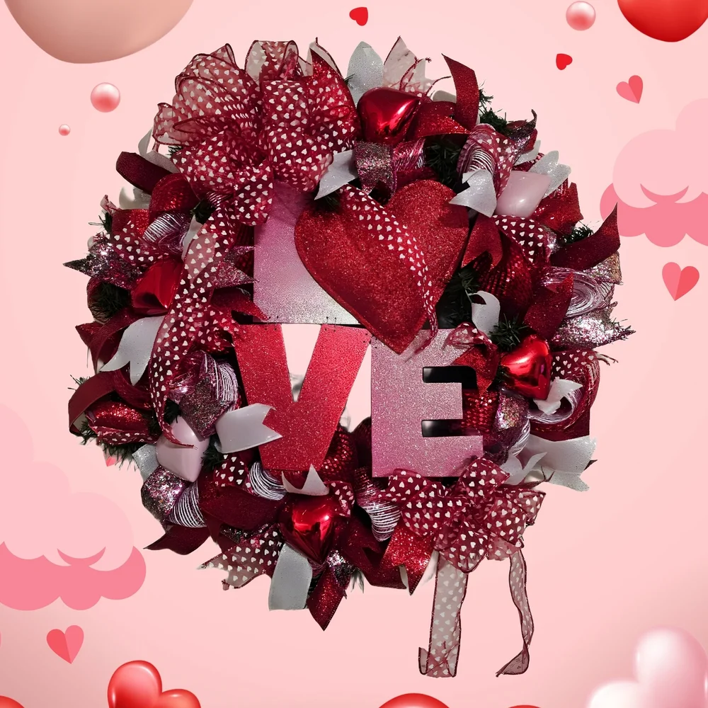 Valentine's Day Red and Pink Heart Wreath